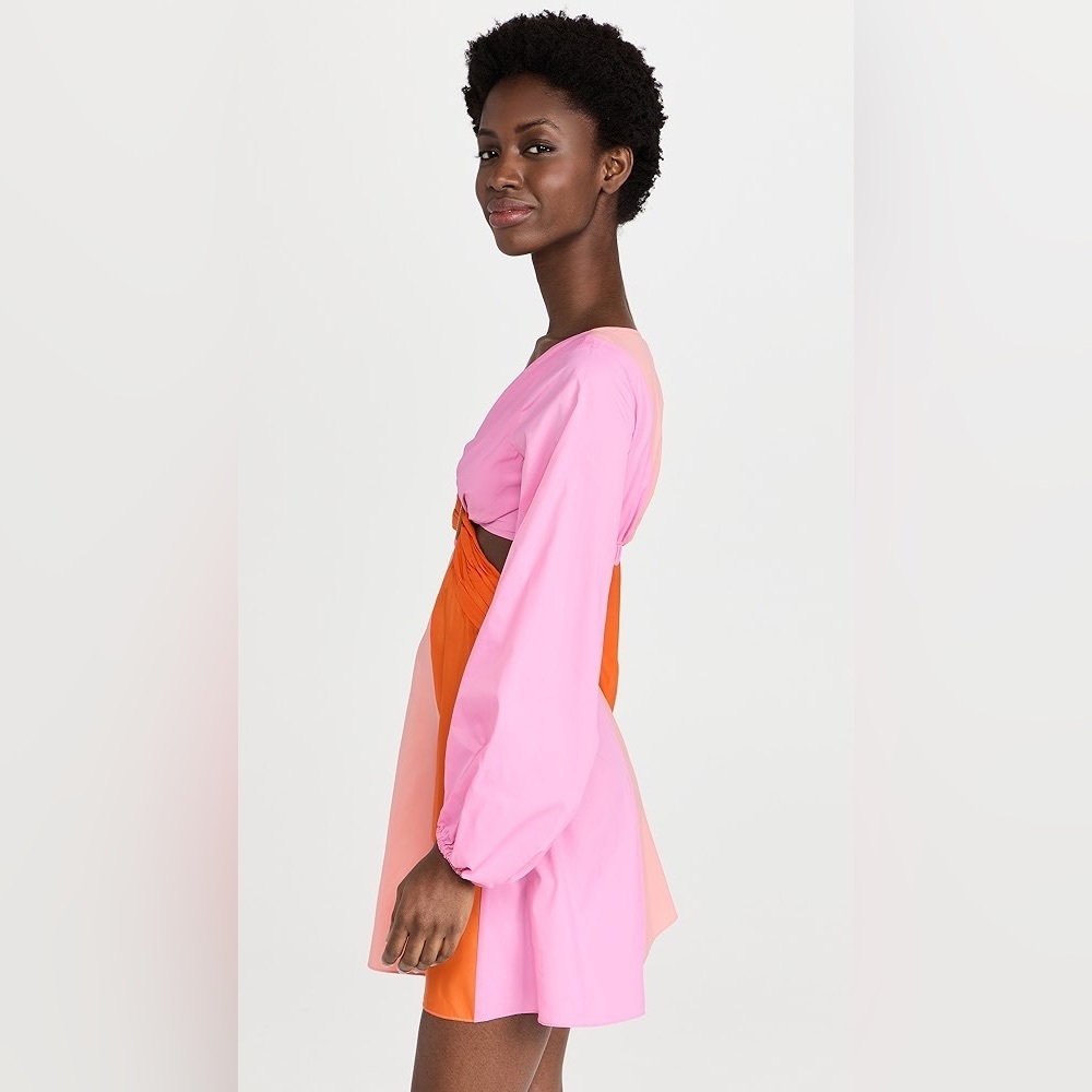 NWOT Staud Long Sleeve Gulf Mini Dress Tangerine Grapefruit Petal Pink/Orange 00 - Picture 4 of 4